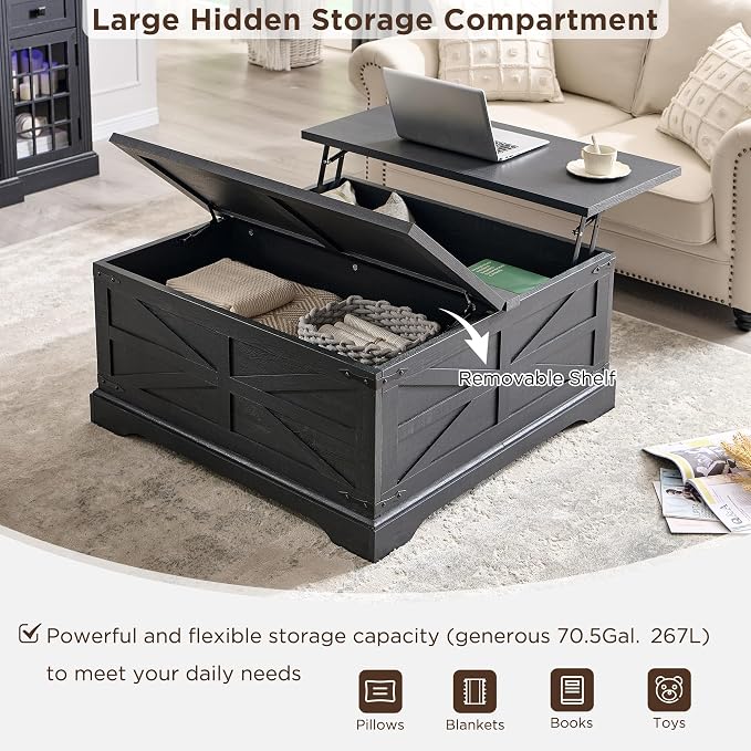 JXQTLINGMU 36" Lift Top Coffee Table - Image 4