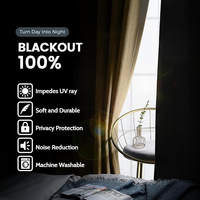 SimpleHome Biscotti Beige 100% Blackout Curtains Room Darken Living Room 84 | - Image 3