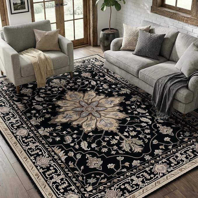 RELEANY Area Rugs 5'x7' Washable Non-Slip, Floral Vintage Distress Print - Image 2