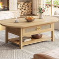 LVB Rattan Coffee Table, Boho Wood Living Room Table by LVB