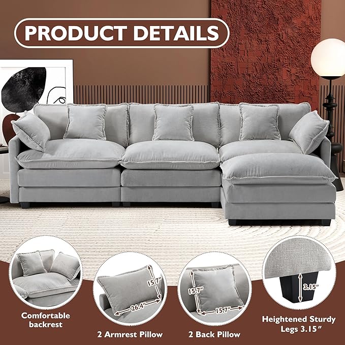 Ihanherry 111.4" L Shaped Modern Sofa Modular Sectional Cloud Couch - Image 4