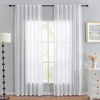 MYSKY HOME White Curtains 80 Inch Length 2 Panels Set, Semi Sheer Cotton Blend by MYSKYHOME