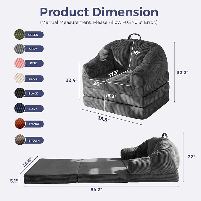 MAXYOYO Folding Sofa Bed with Backrest, Boneless Fold Out Couch Bed with Handle - Image 2