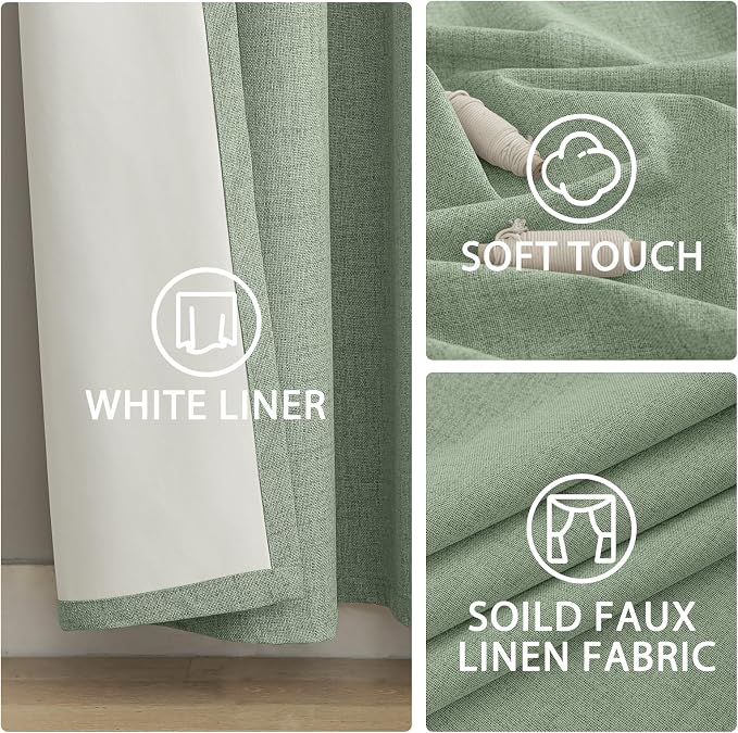 Yakamok 84 Inch Light Sage Green Linen Texture Curtains - Image 6