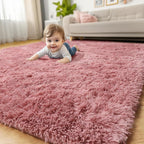 Amdrebio Blush Pink Furry Shag Area Rug 4x6 - Image 6