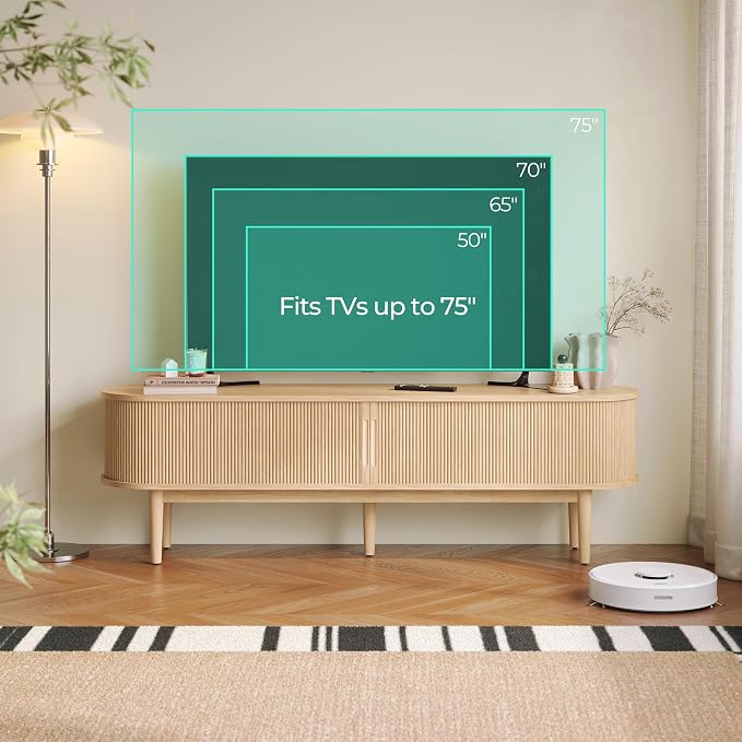 LINSY HOME Fluted TV Stand for 75" TV, Mid-Century Modern 70" Entertainment - Image 2