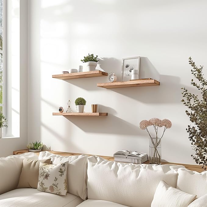 YYWUOJJ Wood Floating Shelves for Wall Decor, Rustic Wall Shelves for Bedroom - Image 6