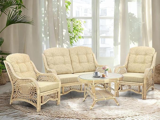 Malibu Lounge Loveseat Natural Color, Sofa Natural Rattan Wicker Handmade Design - Image 5
