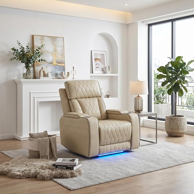 Power Recliner Chair with LED Lights, Leather Manual Recliner 1 Seat, Living by Unknown