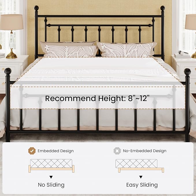 SHA CERLIN 14" King Size Metal Platform Bed Frame/Victorian Headboard and - Image 7