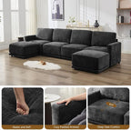 143.8" Modular U Shaped Sofa, Oversized Sectional Cloud Couch, 6 Seater Deep - Image 4