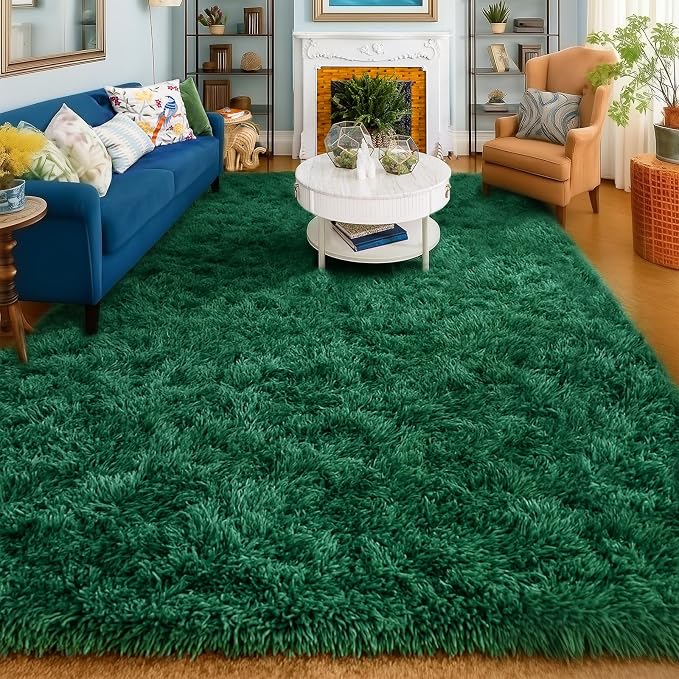 Amdrebio Dark Green Shaggy Area Rug 5x8 - Image 7