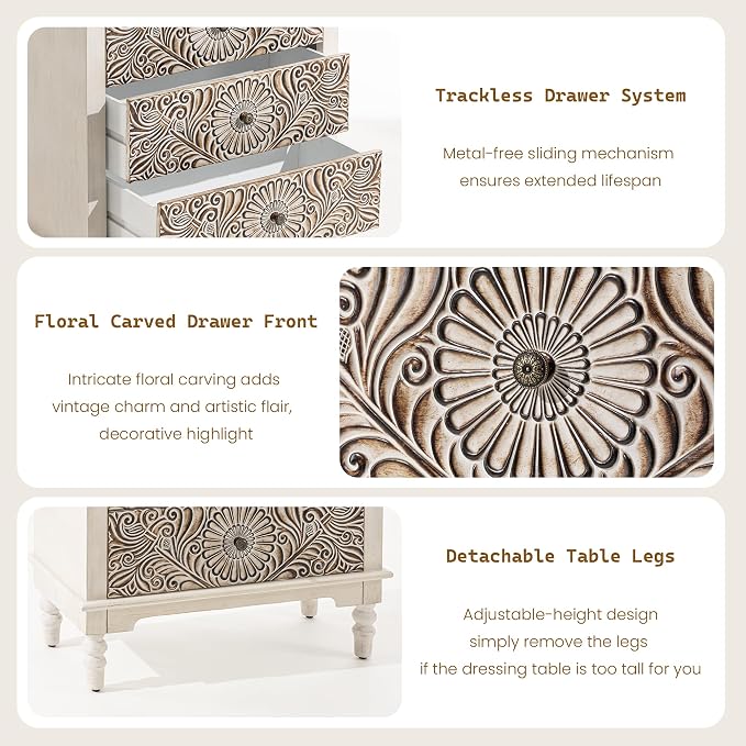 SUNBURY Nightstand w 3 Drawers, End Table Living Room Small Side Table - Image 4