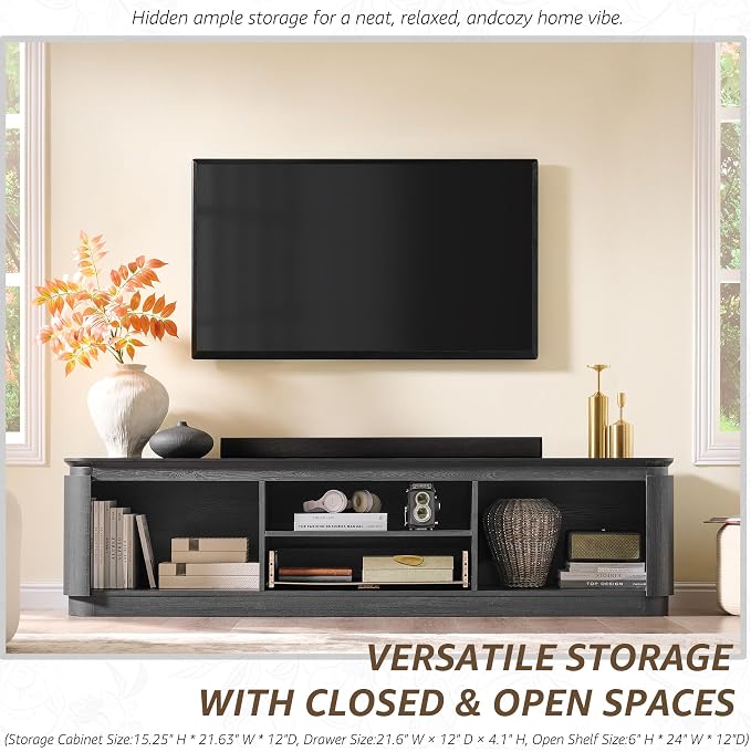 70" Fluted TV Stand for TVs Up to 80", Mid Century Modern Entertainment Center - Image 5