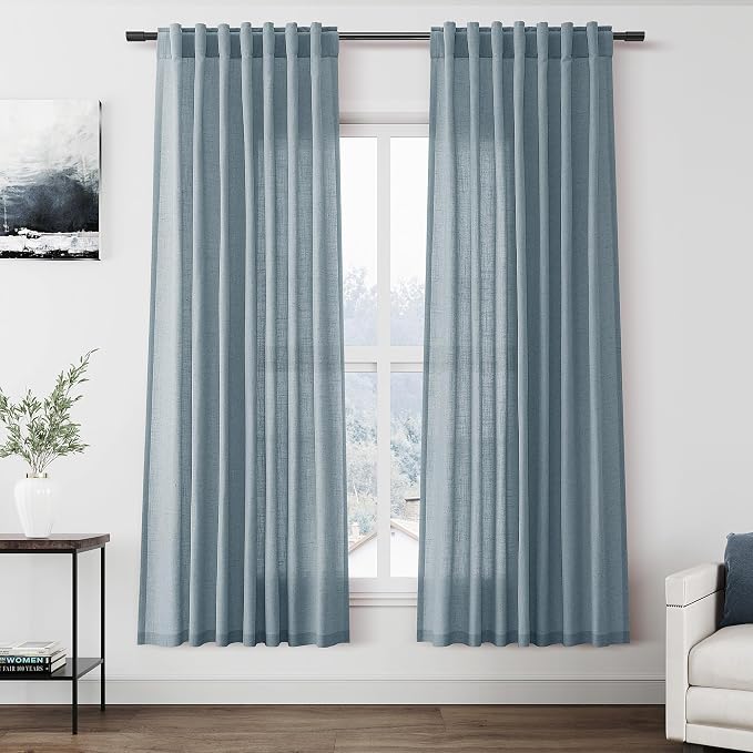 Light Blue Linen Curtains 72 Inch Length by Nanspring