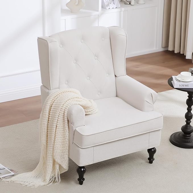 Accent Chair Set of 2, Mid Century Modern Fabric Wingback Chair, Upholstered - Image 3