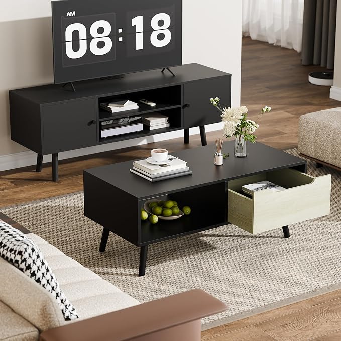 Cozy Castle Modern Coffee Table, Wooden Cocktail Table - Image 5