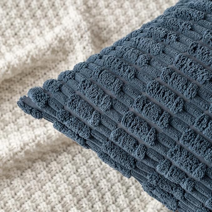 MIULEE Corduroy Decorative Throw Pillow Covers 18x18 Blue Pack of 2 | Soft Boho - Image 6