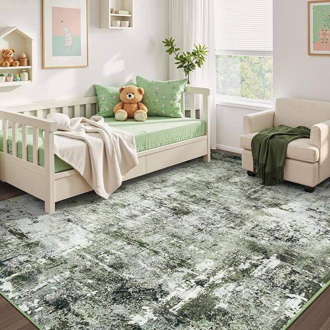 Rugflix 5x7 Area Rugs for Living Room, Washable Dark Green Large Rug | Machine - Image 8