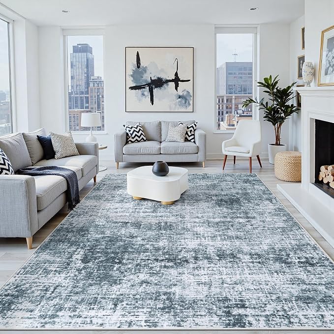 6x9 Area Rug for Living Room Bedroom: Non-Slip Modern Light Slate Blue | by Oriannal