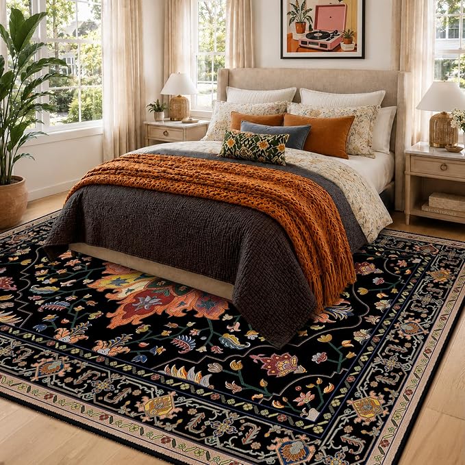 RELEANY Washable Area Rug, Water Repellent, Pet Friendly, Vintage Floral Boho - Image 4