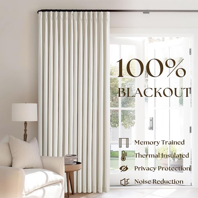 Natural Cream Pinch Pleated 100% Blackout Curtains 95 Inches Long | Double - Image 3