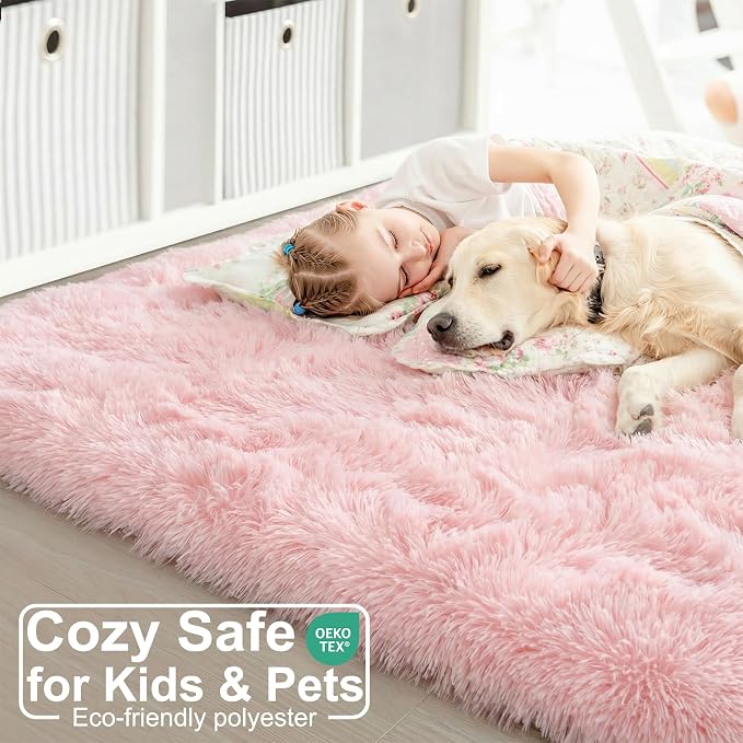 Amdrebio Pink Fuzzy Furry Kids Rug 5x8 - Image 5