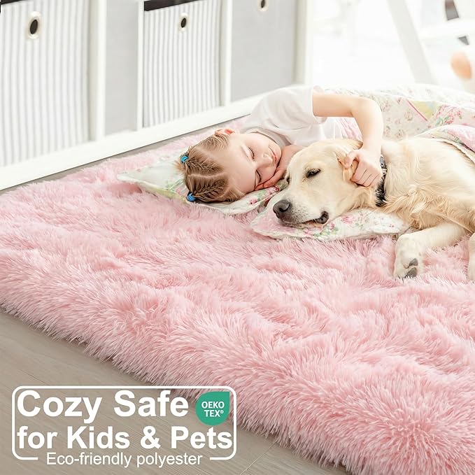 Amdrebio Pink Shag Plush Runner Area Rug 2x6 - Image 3