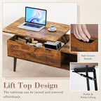 OLIXIS Wooden Coffee Table, Lift Top Coffee Table - Image 3