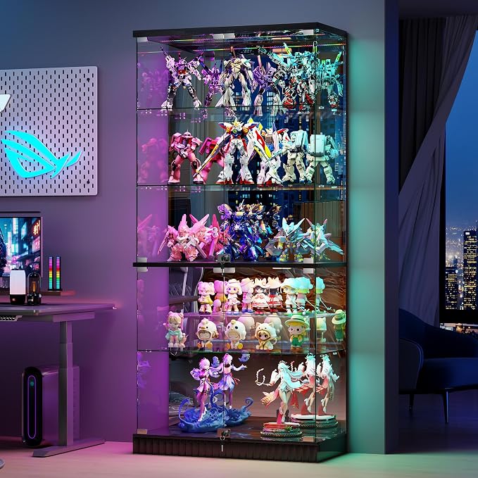 HNEBC 5 Tier Glass Display Cabinet, 66.9" Curio Cabinet by HNEBC
