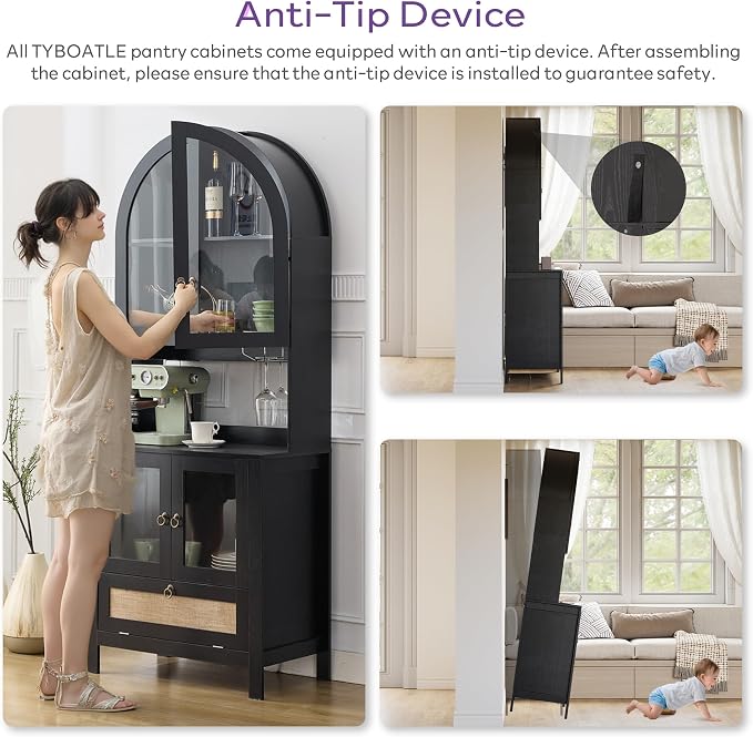 TYBOATLE 75'' Tall Arched Cabinet w/Accessible Storage Area, China Cabinet - Image 6