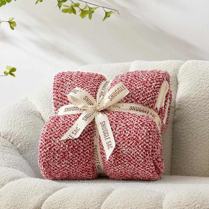 Snuggle Sac Christmas Red Blanket Twin Size, Ultra Soft Warm Fuzzy Knit Blanket - Image 5
