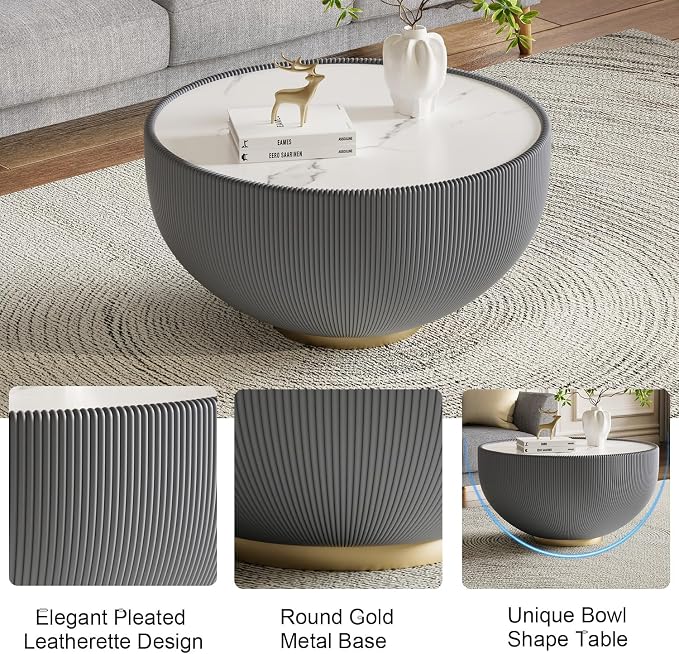 SSLine Bowl-Shape Coffee Table Set of 2 Modern Sintered Stone Top Nesting - Image 6
