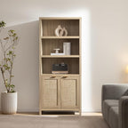 SICOTAS Bookcase 71" Tall Bookshelf 5 Tier Rattan Boho Bookcase - Image 3