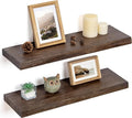 Floating Shelves for Wall Decor, Rustic Solid Elm Wood Live Edge Floating by FLYJOE