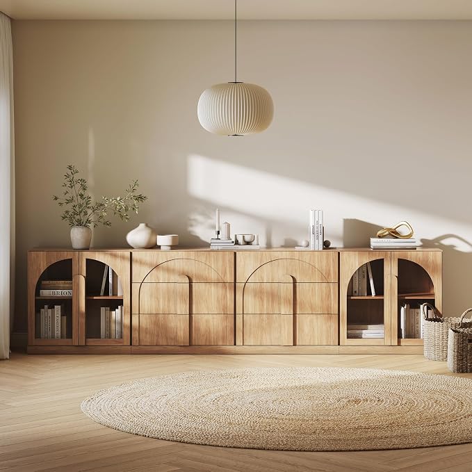 BELLEZE 4-Piece Modular Sideboard Buffet Cabinet Freely Configurable, Glass by BELLEZE