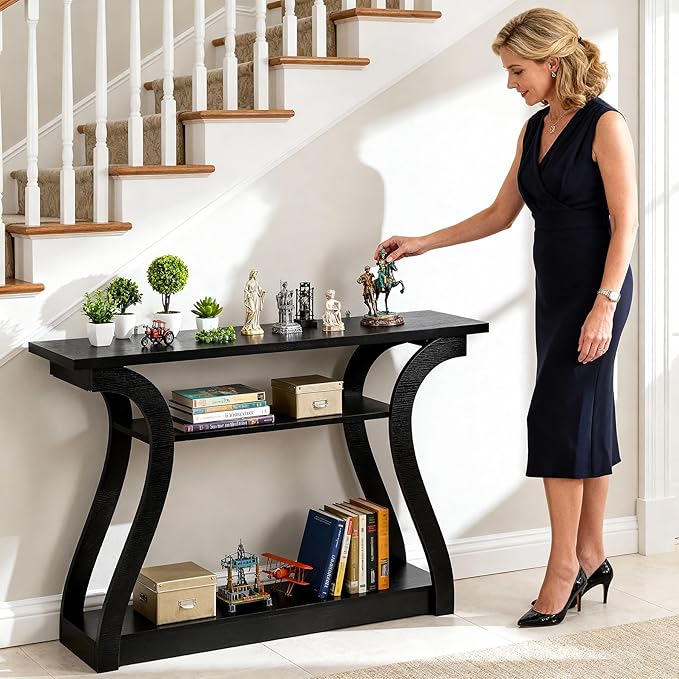 SUPER DEAL Wood Console Table 3 Tier Narrow Entryway Table - Image 2