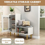 HLR Storage Bench with Glass Door&Shelf, Modern Entryway Shoe Cabinet Bench - Image 3