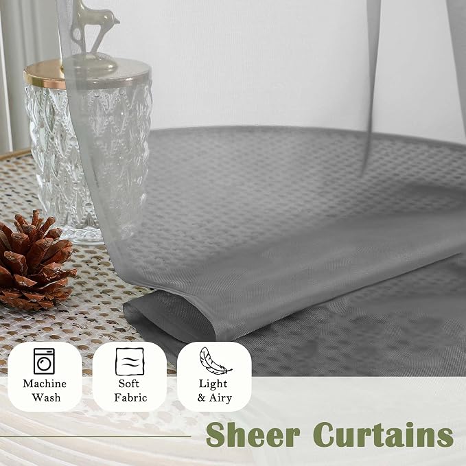 Charcoal Grey Sheer Curtains 84 Inches Long 2 Panels, Voile Airy Light - Image 4