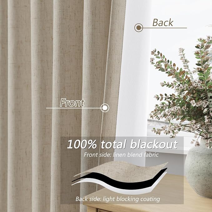 100% Blackout Linen Curtains for Bedroom 84 inches Long, Thermal Insulated Room - Image 4
