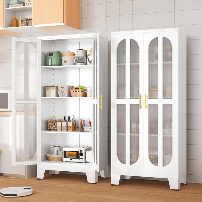 PAOFIN 61.02" Metal Display Storage Cabinet, Tall Kitchen Pantry Cabinets - Image 3