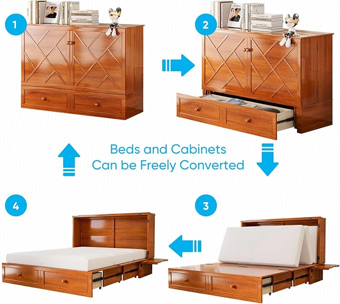 Mjkone Murphy Bed Queen, Cabinet Murphy Bed - Image 3