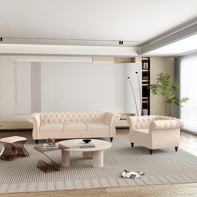 Chesterfield Loveseat Sofa, Modern Velvet Small Sofa Couch 2 Seater - Image 8