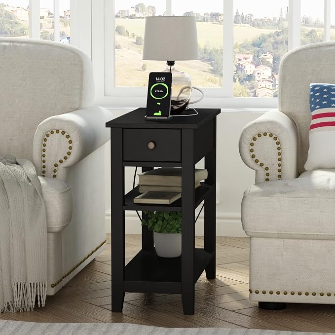 ChooChoo Narrow End Table with Charging Station, Side Table Living Room with - Image 4