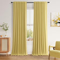 Yellow 100% Blackout Linen Curtains 96 Inch Length 2 Panels Set by Guken