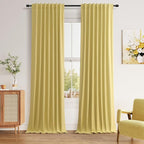 Yellow 100% Blackout Linen Curtains 96 Inch Length 2 Panels Set by Guken