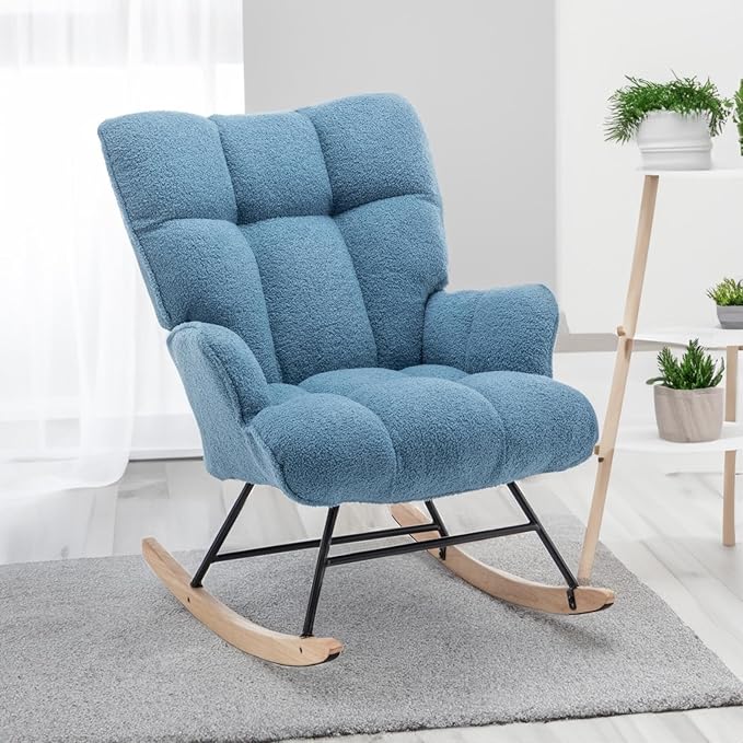 SAETSFEG Rocking Chair Nursery Teddy Upholstered Glider Rocker Rocking Accent by SAETSFEG