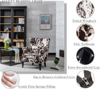 Mid Century Modern Accent Chair Upholstered Armchair Comfy Cowhide-Print Fabric - Image 3