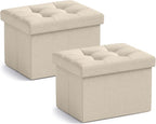 Ornavo Home Small Storage Ottoman, Foldable Collapsible Rectangle Linen Ottoman by OrnavoHome
