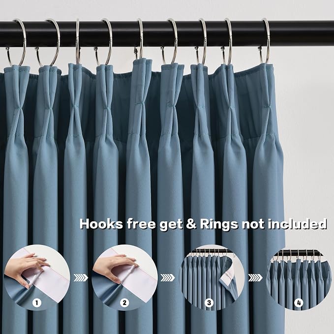 2 PCs Dusty Blue Pleat Wide Drapes - Image 2
